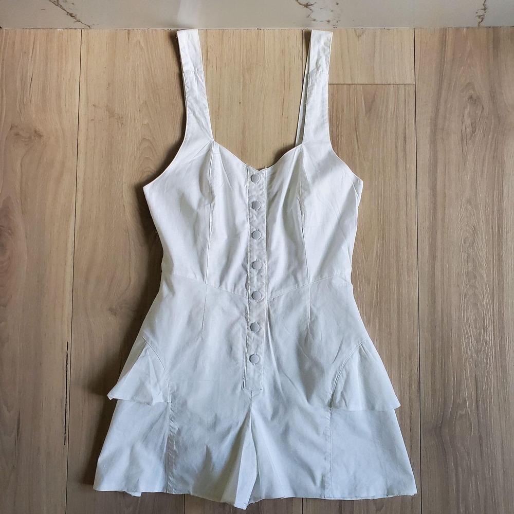 G Pellini Romper Womens M White Cotton Sleeveless Vintage Button Front 90s Short